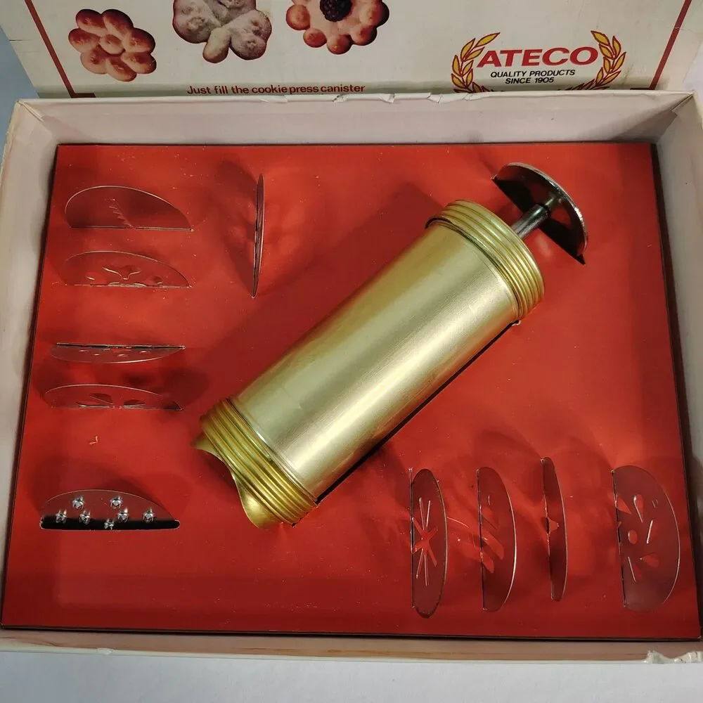 Vintage ATECO Original Cookie & Noodle Maker Press Set w/ 10 Plates Box USA